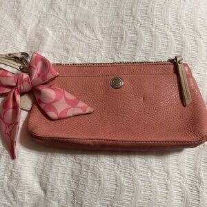 Coach Pink Leather Wristlet with Bow Accent